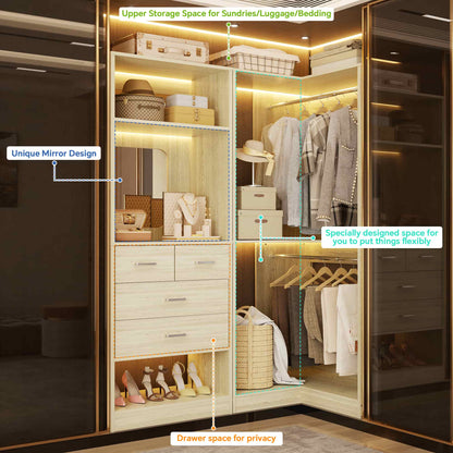 Freestanding 56.5 Inch Corner Closet Organizer System with 4 Drawers and 4 Hanging Rods