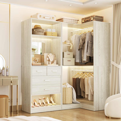 Freestanding 56.5 Inch Corner Closet Organizer System with 4 Drawers and 4 Hanging Rods