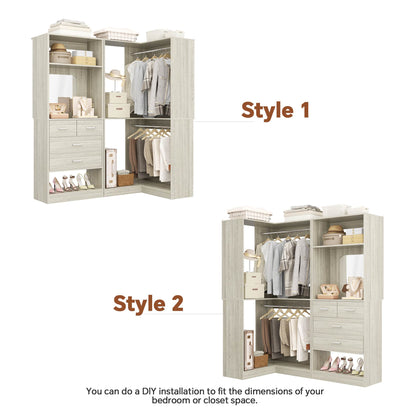 Freestanding 56.5 Inch Corner Closet Organizer System with 4 Drawers and 4 Hanging Rods