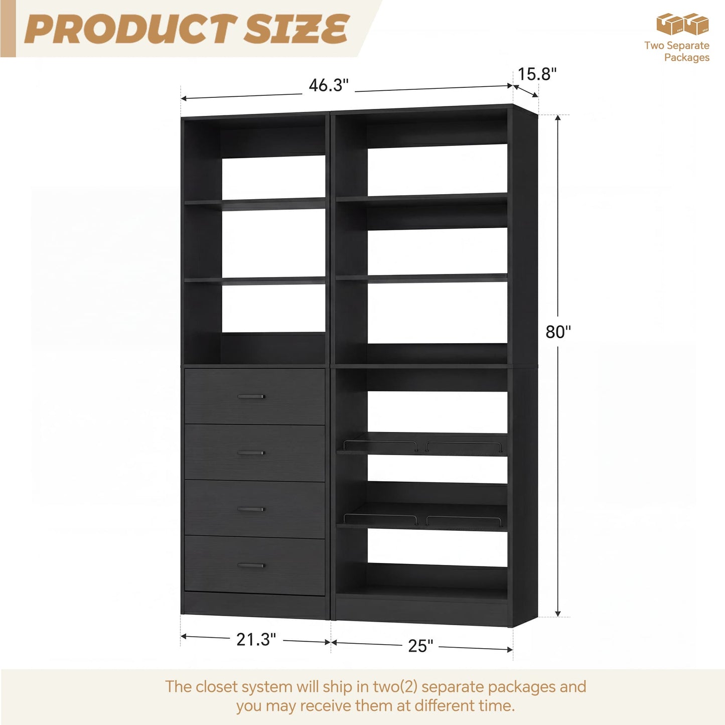 46.3'' 2-in-1 Closet System with Drawers and Adjustable Shelves