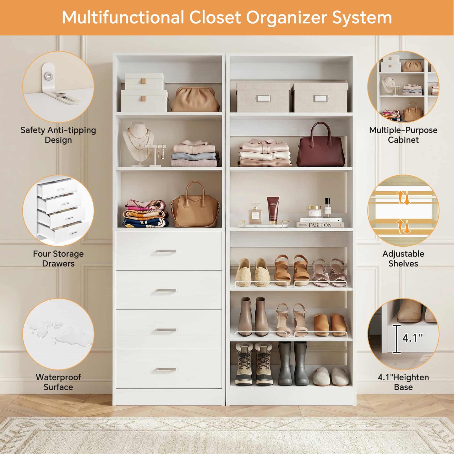 46.3'' 2-in-1 Closet System with Drawers and Adjustable Shelves