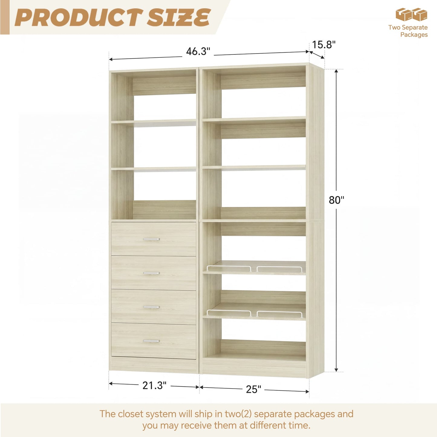46.3'' 2-in-1 Closet System with Drawers and Adjustable Shelves