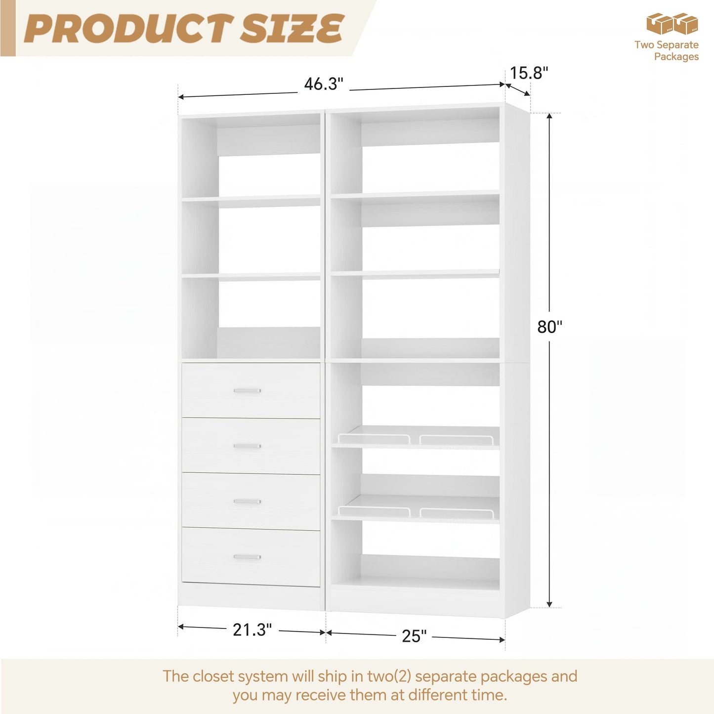 46.3'' 2-in-1 Closet System with Drawers and Adjustable Shelves