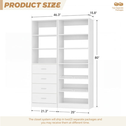 46.3'' 2-in-1 Closet System with Drawers and Adjustable Shelves