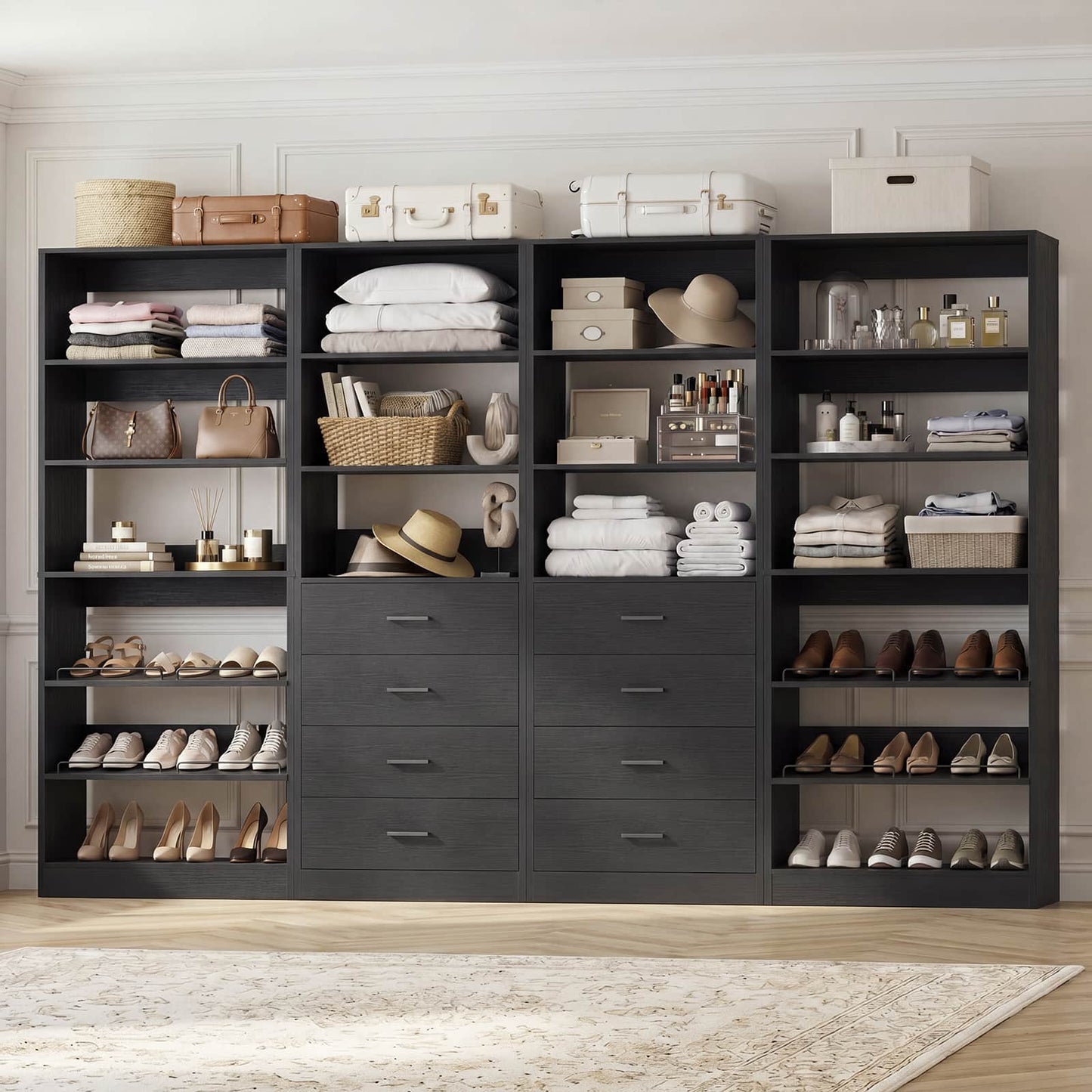 92.6'' W Freestanding Closet Organizer with Drawers & Adjustable Shoe Racks, 4 Packs