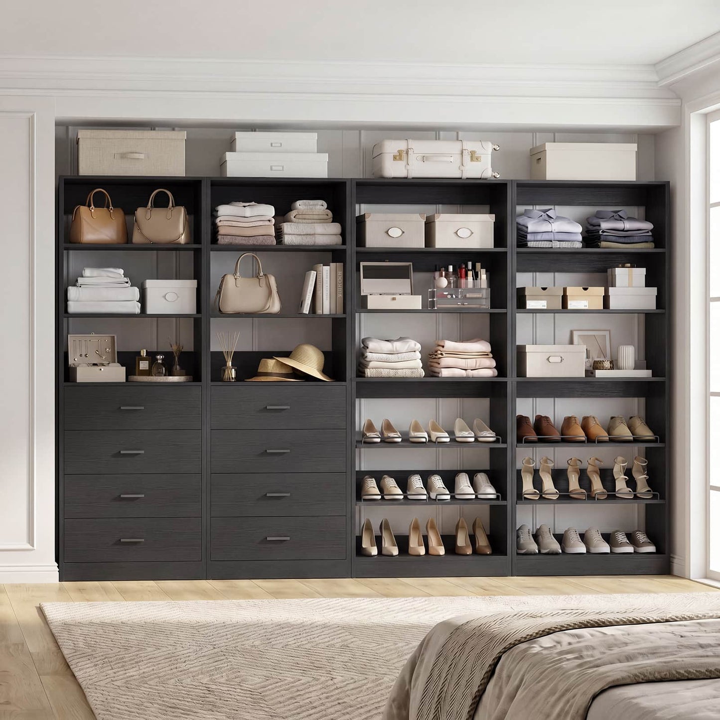 92.6'' W Freestanding Closet Organizer with Drawers & Adjustable Shoe Racks, 4 Packs