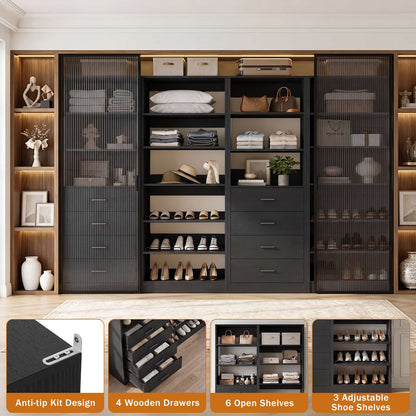 92.6'' W Freestanding Closet Organizer with Drawers & Adjustable Shoe Racks, 4 Packs