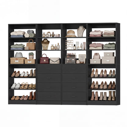 92.6'' W Freestanding Closet Organizer with Drawers & Adjustable Shoe Racks, 4 Packs