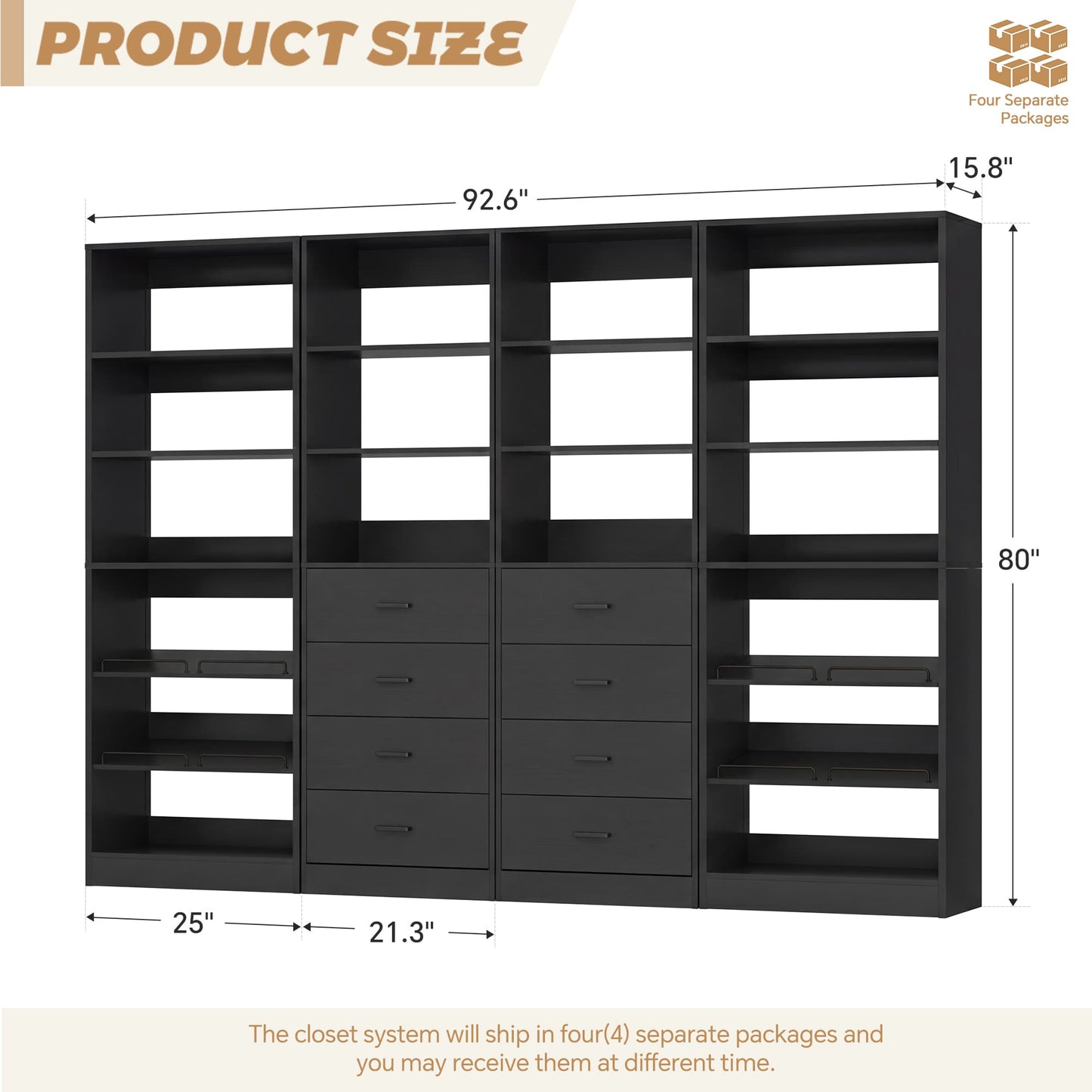 92.6'' W Freestanding Closet Organizer with Drawers & Adjustable Shoe Racks, 4 Packs