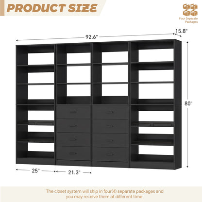 92.6'' W Freestanding Closet Organizer with Drawers & Adjustable Shoe Racks, 4 Packs