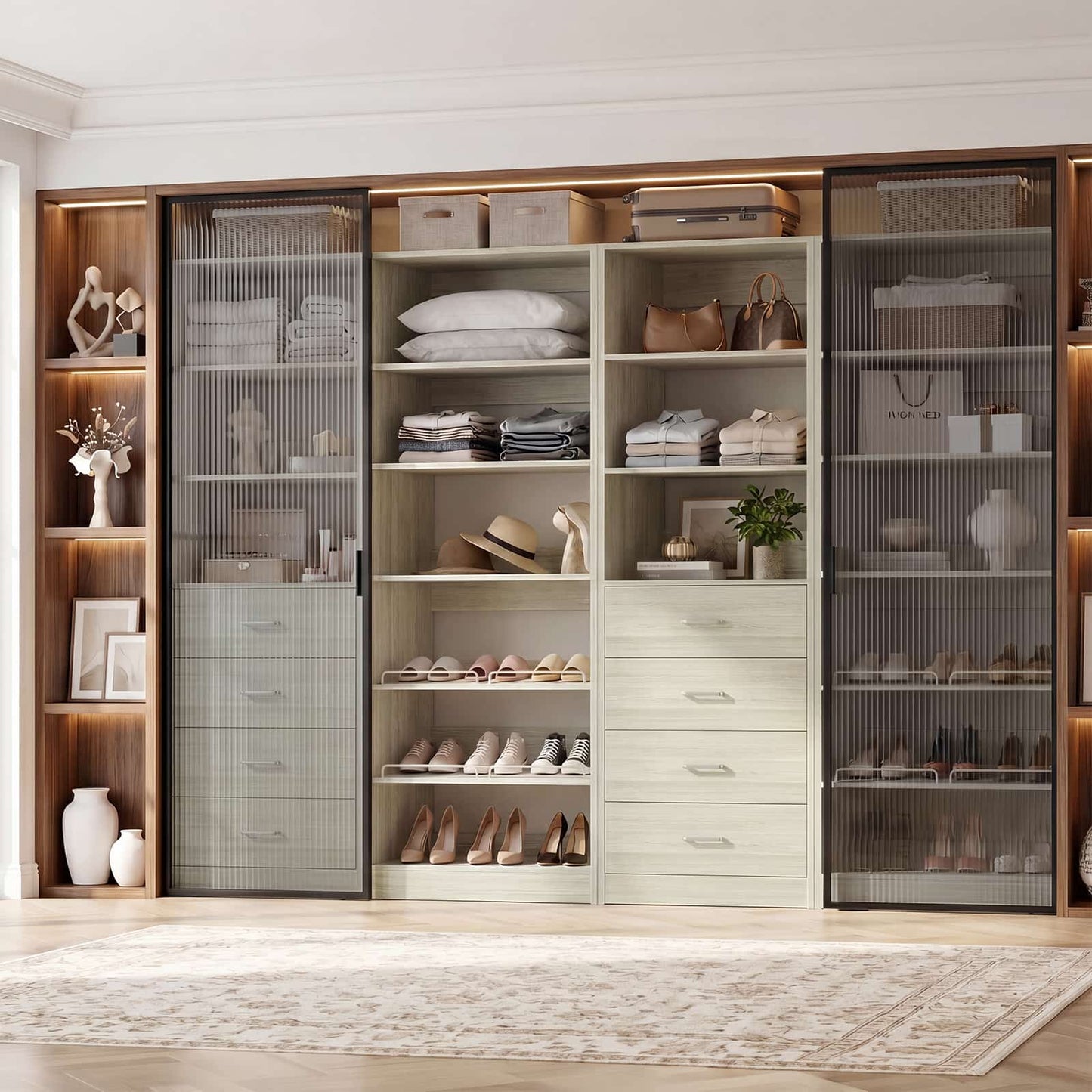 92.6'' W Freestanding Closet Organizer with Drawers & Adjustable Shoe Racks, 4 Packs