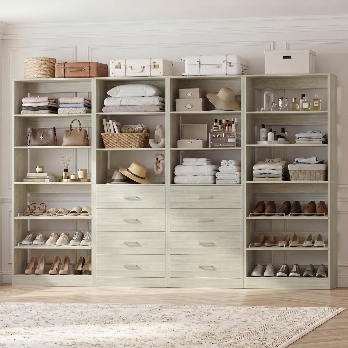 92.6'' W Freestanding Closet Organizer with Drawers & Adjustable Shoe Racks, 4 Packs