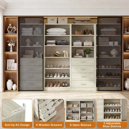 92.6'' W Freestanding Closet Organizer with Drawers & Adjustable Shoe Racks, 4 Packs