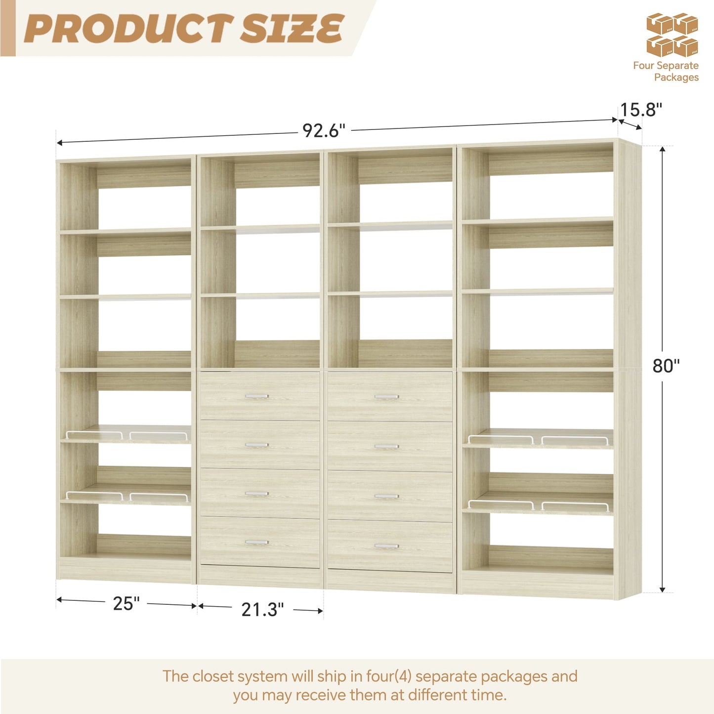 92.6'' W Freestanding Closet Organizer with Drawers & Adjustable Shoe Racks, 4 Packs