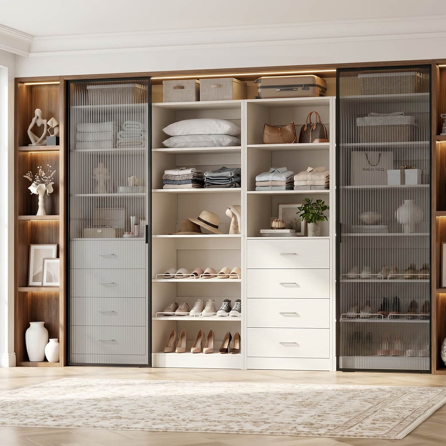 92.6'' W Freestanding Closet Organizer with Drawers & Adjustable Shoe Racks, 4 Packs