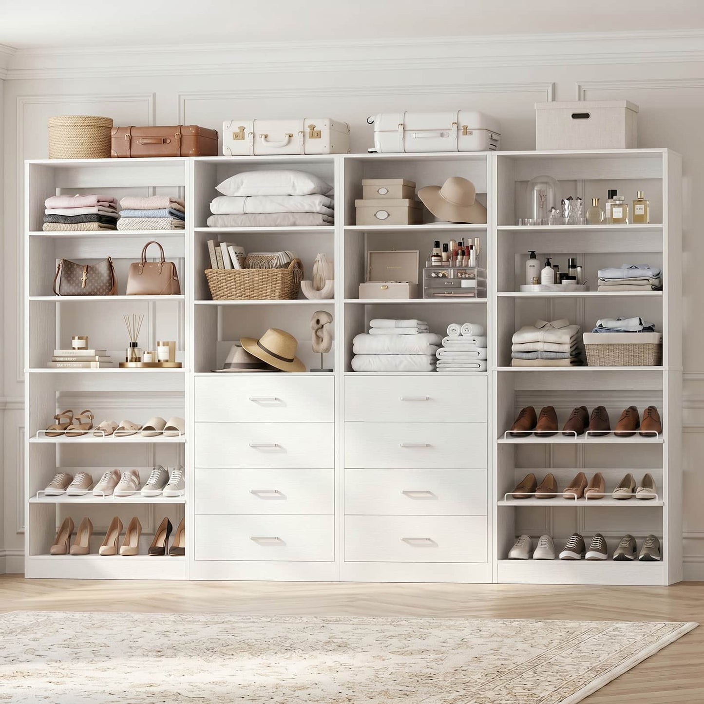 92.6'' W Freestanding Closet Organizer with Drawers & Adjustable Shoe Racks, 4 Packs