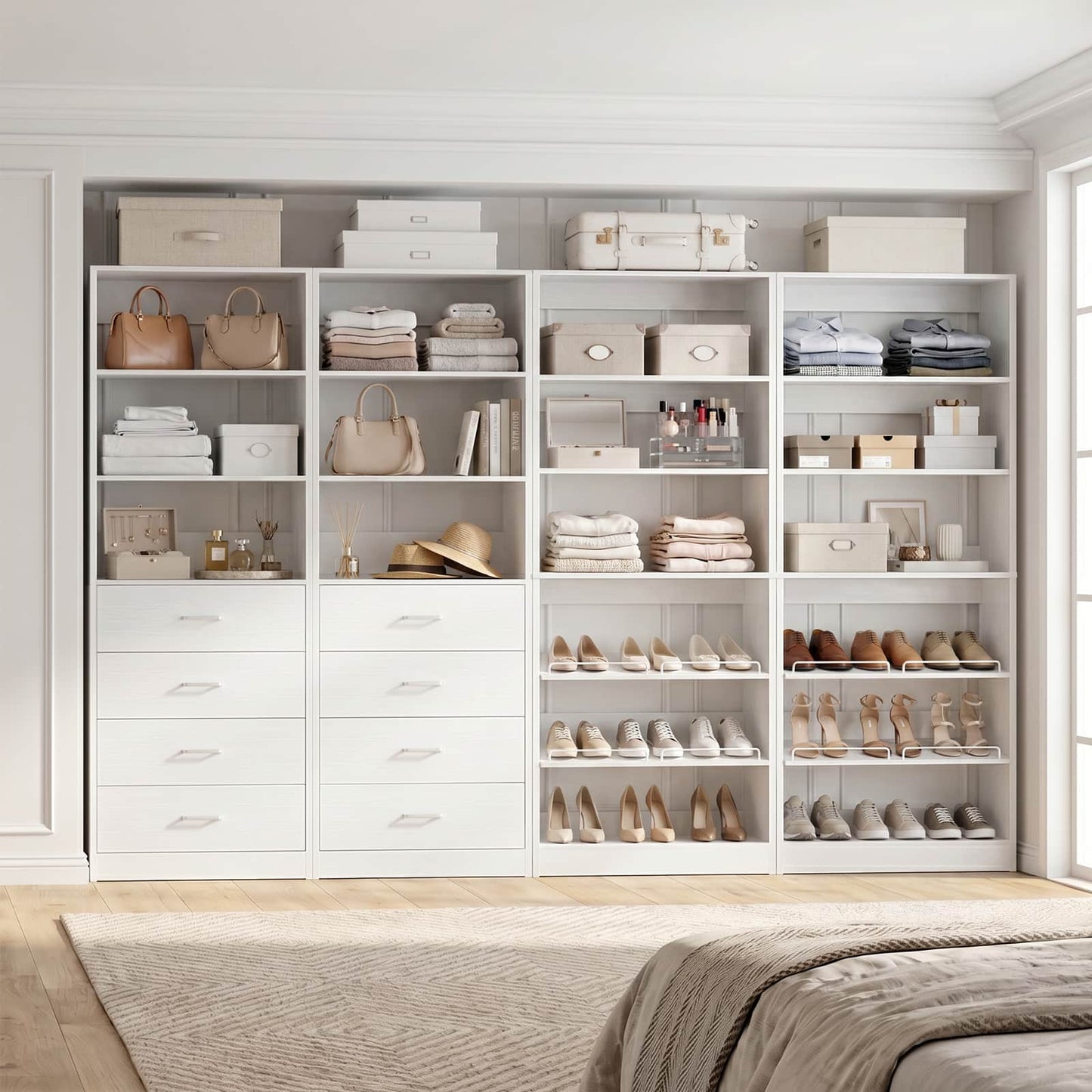 92.6'' W Freestanding Closet Organizer with Drawers & Adjustable Shoe Racks, 4 Packs