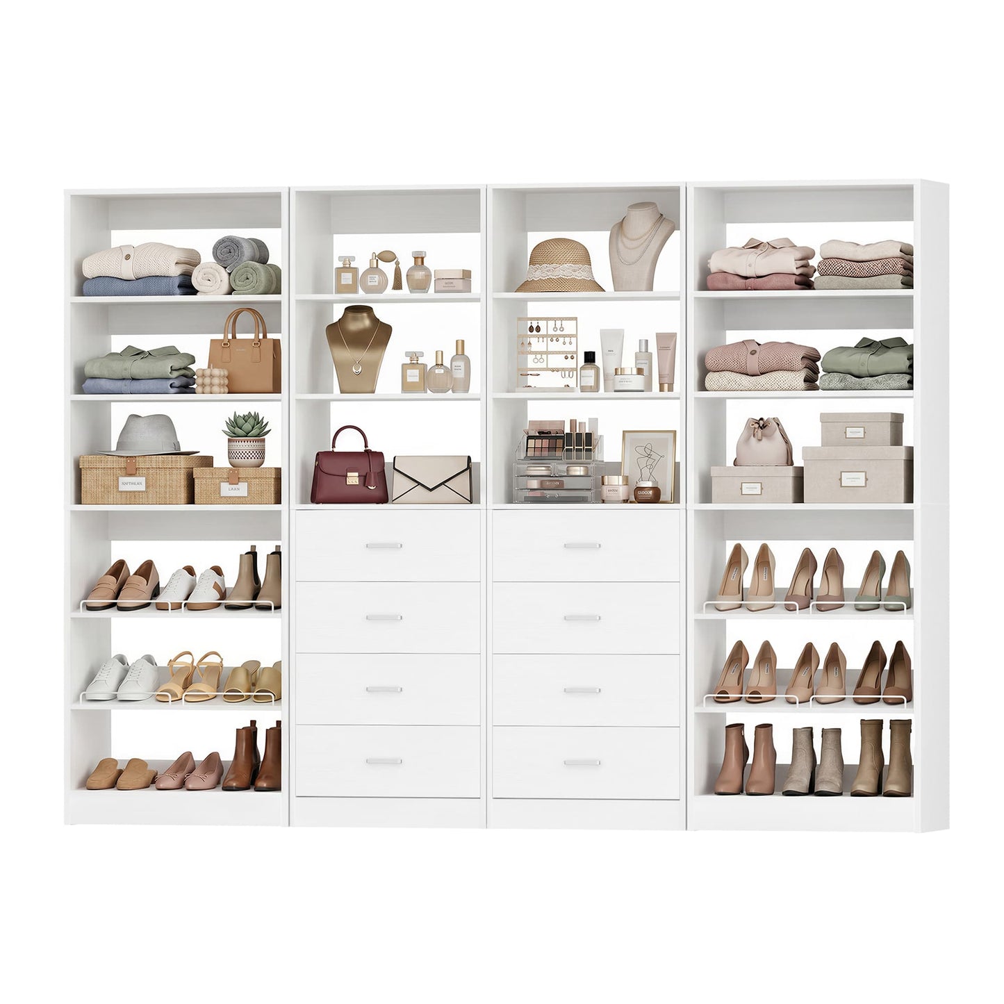 92.6'' W Freestanding Closet Organizer with Drawers & Adjustable Shoe Racks, 4 Packs