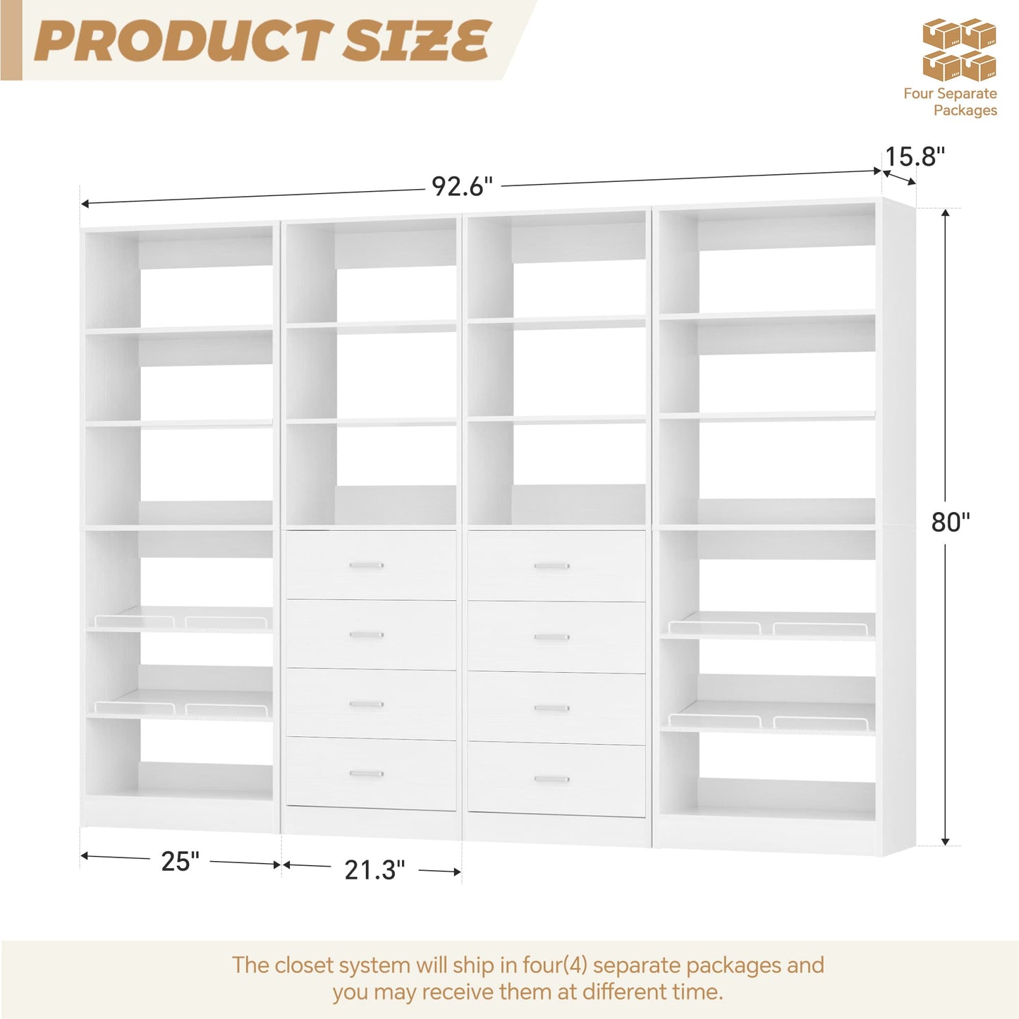 92.6'' W Freestanding Closet Organizer with Drawers & Adjustable Shoe Racks, 4 Packs