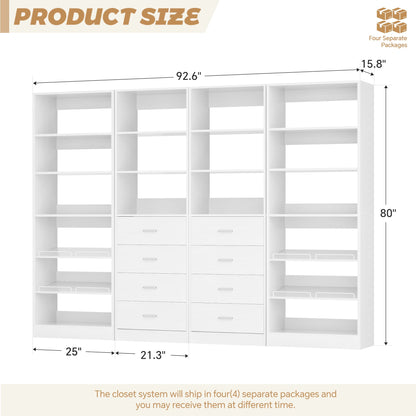 92.6'' W Freestanding Closet Organizer with Drawers & Adjustable Shoe Racks, 4 Packs