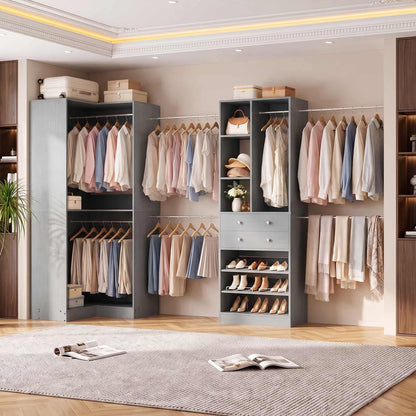 5-11.5 FT Adjustable All-In-One Closet Storage System with Drawers, Hanging Rods & Adjustable Shelves