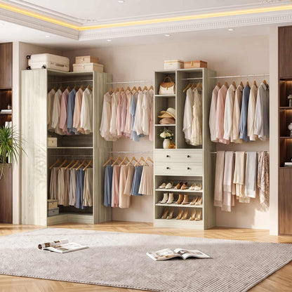 5-11.5 FT Adjustable All-In-One Closet Storage System with Drawers, Hanging Rods & Adjustable Shelves