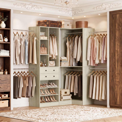 5-11.5 FT Adjustable All-In-One Closet Storage System with Drawers, Hanging Rods & Adjustable Shelves