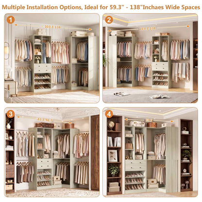 5-11.5 FT Adjustable All-In-One Closet Storage System with Drawers, Hanging Rods & Adjustable Shelves