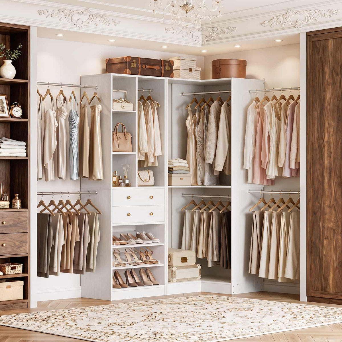 5-11.5 FT Adjustable All-In-One Closet Storage System with Drawers, Hanging Rods & Adjustable Shelves