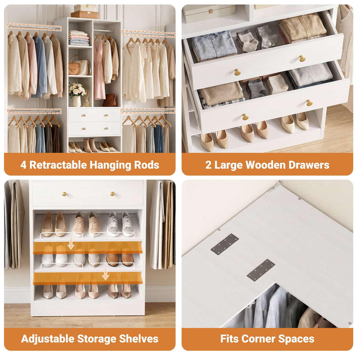 5-11.5 FT Adjustable All-In-One Closet Storage System with Drawers, Hanging Rods & Adjustable Shelves