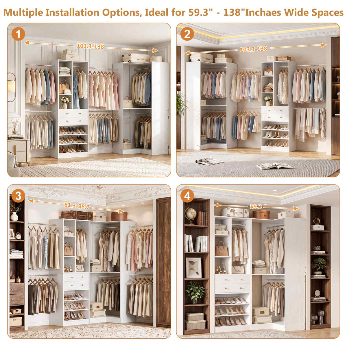 5-11.5 FT Adjustable All-In-One Closet Storage System with Drawers, Hanging Rods & Adjustable Shelves