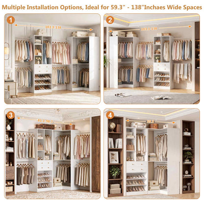 5-11.5 FT Adjustable All-In-One Closet Storage System with Drawers, Hanging Rods & Adjustable Shelves