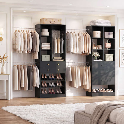 92 - 126 Inch Expandable Closet Storage System with 5 Drawers, 5 Hanging Rods & 15 Shelves