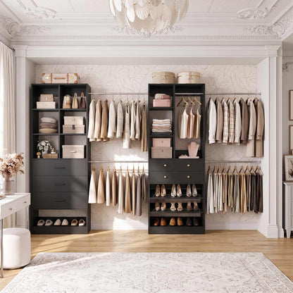 92 - 126 Inch Expandable Closet Storage System with 5 Drawers, 5 Hanging Rods & 15 Shelves