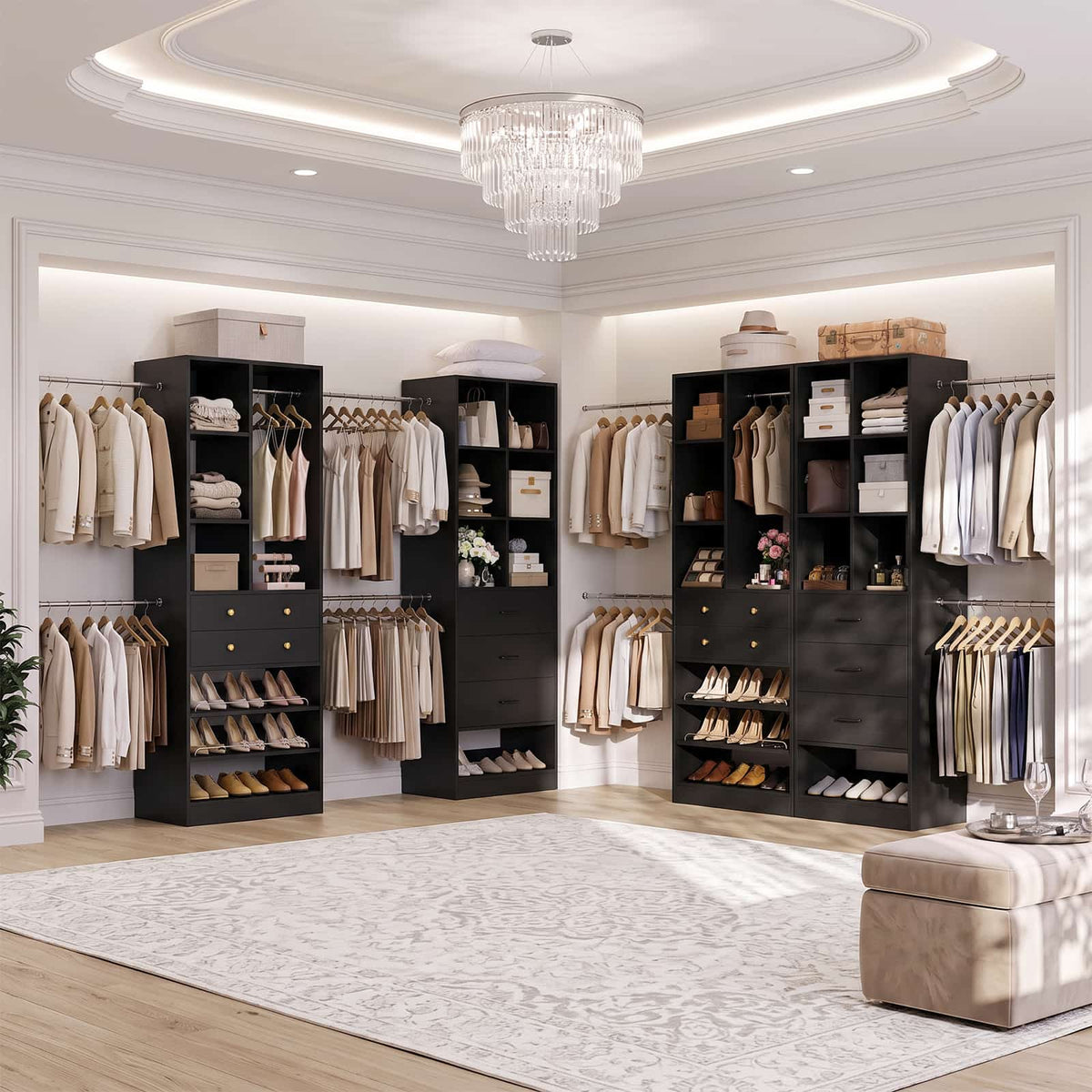 92 - 126 Inch Expandable Closet Storage System with 5 Drawers, 5 Hanging Rods & 15 Shelves