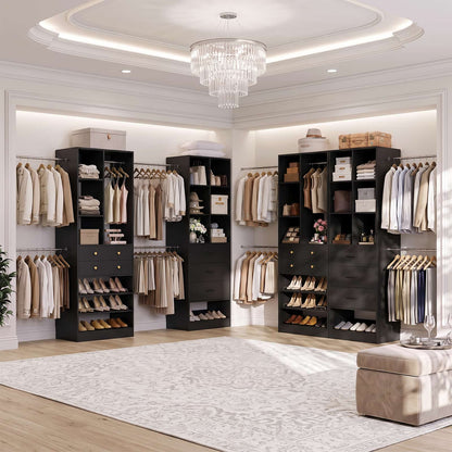 92 - 126 Inch Expandable Closet Storage System with 5 Drawers, 5 Hanging Rods & 15 Shelves