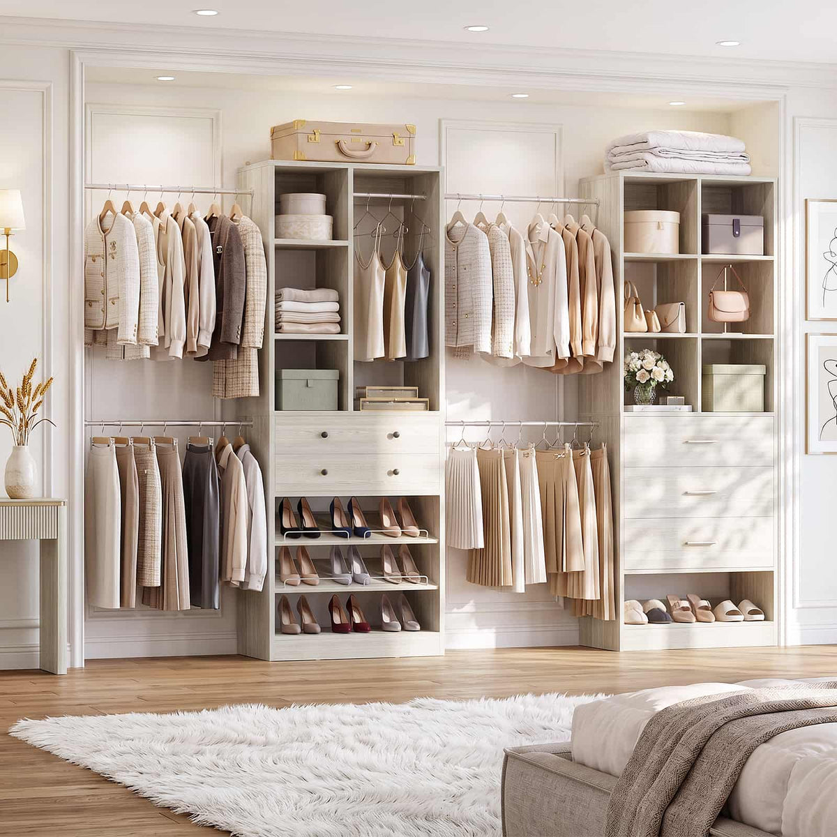 92 - 126 Inch Expandable Closet Storage System with 5 Drawers, 5 Hanging Rods & 15 Shelves