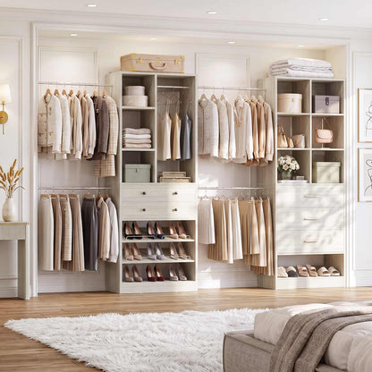 92 - 126 Inch Expandable Closet Storage System with 5 Drawers, 5 Hanging Rods & 15 Shelves