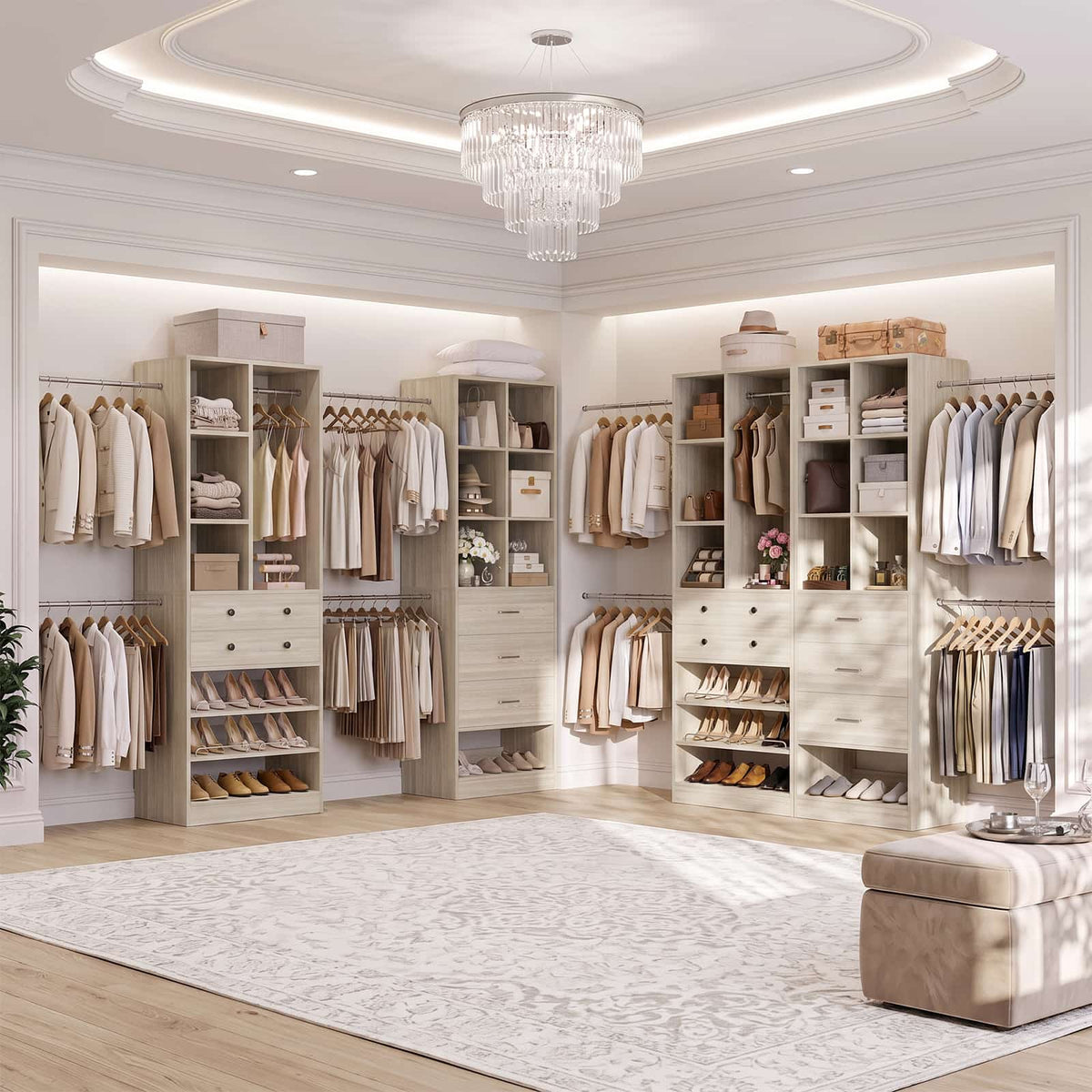 92 - 126 Inch Expandable Closet Storage System with 5 Drawers, 5 Hanging Rods & 15 Shelves