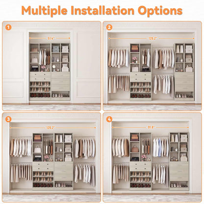 92 - 126 Inch Expandable Closet Storage System with 5 Drawers, 5 Hanging Rods & 15 Shelves