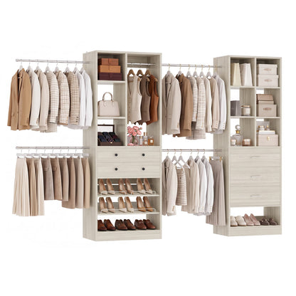 92 - 126 Inch Expandable Closet Storage System with 5 Drawers, 5 Hanging Rods & 15 Shelves