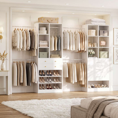 92 - 126 Inch Expandable Closet Storage System with 5 Drawers, 5 Hanging Rods & 15 Shelves