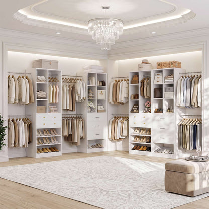 92 - 126 Inch Expandable Closet Storage System with 5 Drawers, 5 Hanging Rods & 15 Shelves