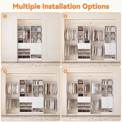 92 - 126 Inch Expandable Closet Storage System with 5 Drawers, 5 Hanging Rods & 15 Shelves