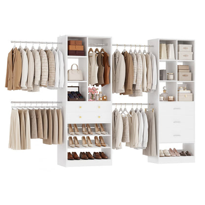92 - 126 Inch Expandable Closet Storage System with 5 Drawers, 5 Hanging Rods & 15 Shelves