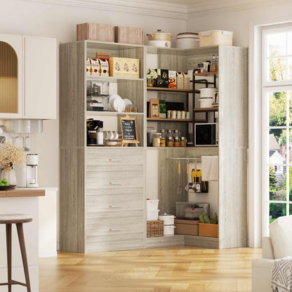 4.4FT Freestanding Closet System with 4 Drawers, Walk-in Closet Organizer System with Shelves & 2 Hanging Rods