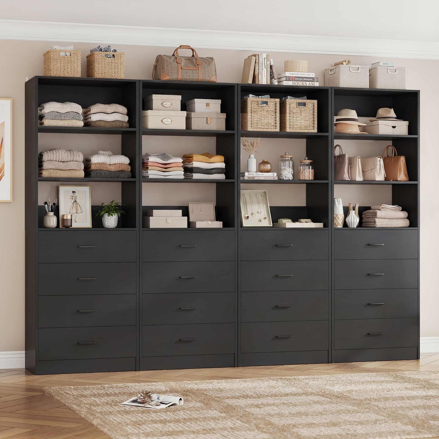 7.1 FT Freestanding Closet System 4-Piece Set with 16 Drawers & 13 Shelves