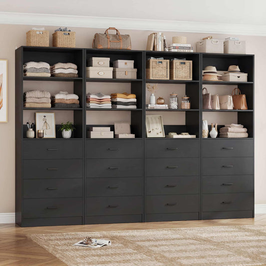 7.1 FT Freestanding Closet System 4-Piece Set with 16 Drawers & 13 Shelves