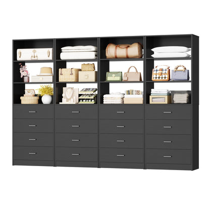 7.1 FT Freestanding Closet System 4-Piece Set with 16 Drawers & 13 Shelves