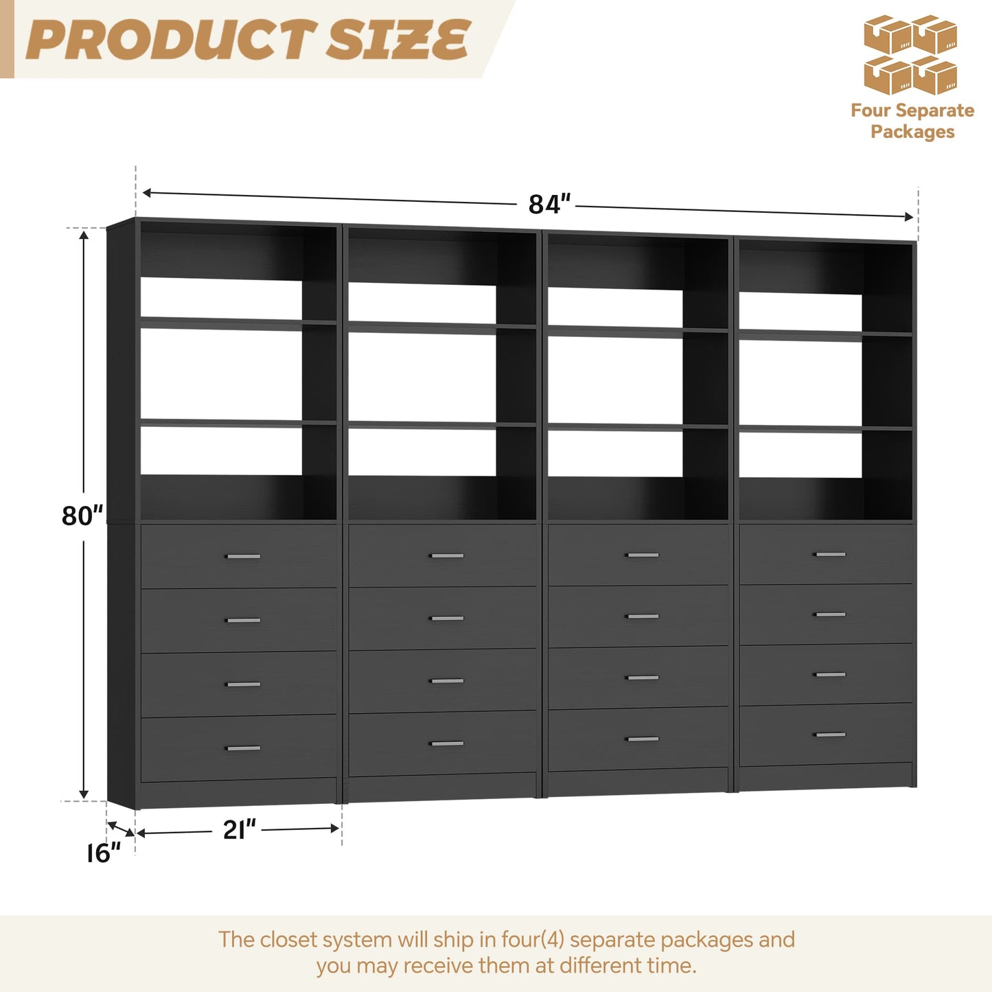 7.1 FT Freestanding Closet System 4-Piece Set with 16 Drawers & 13 Shelves